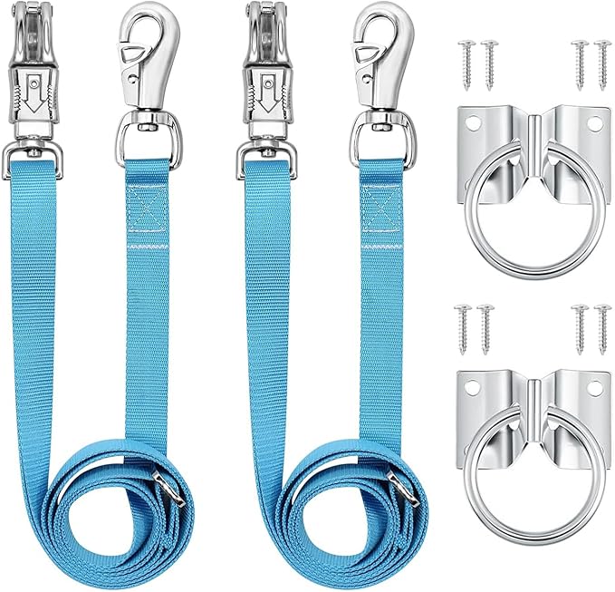 Cross Ties for Horse,Heavy Duty Nylon Horse Trailer Tie with Strong Panic Snap and Bull Snap,Adjustable from 45.2" to 78.7" Hanging Strap with 2 Pcs Tie Rings and Screws
