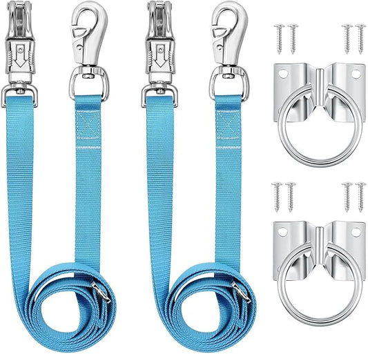 Cross Ties for Horse,Heavy Duty Nylon Horse Trailer Tie with Strong Panic Snap and Bull Snap,Adjustable from 45.2" to 78.7" Hanging Strap with 2 Pcs Tie Rings and Screws