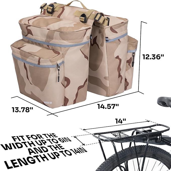 ANCHOM Bike Panniers, 34L Upgraded Water Resistant Saddle Bags for Bicycle Rear Racks, Bike Accessories for Mountain, Road & Electric Bikes, Bike Bag for Commuting, Beige