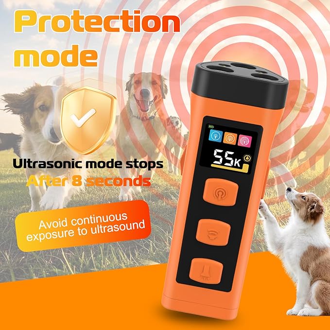 Dog Bark Deterrent Device, Ultrasonic Dog Trainer, Anti Barking Device with 65FT Range, Humane Bark Control for Dogs, 3 Training Modes, Works Indoors & Outdoors