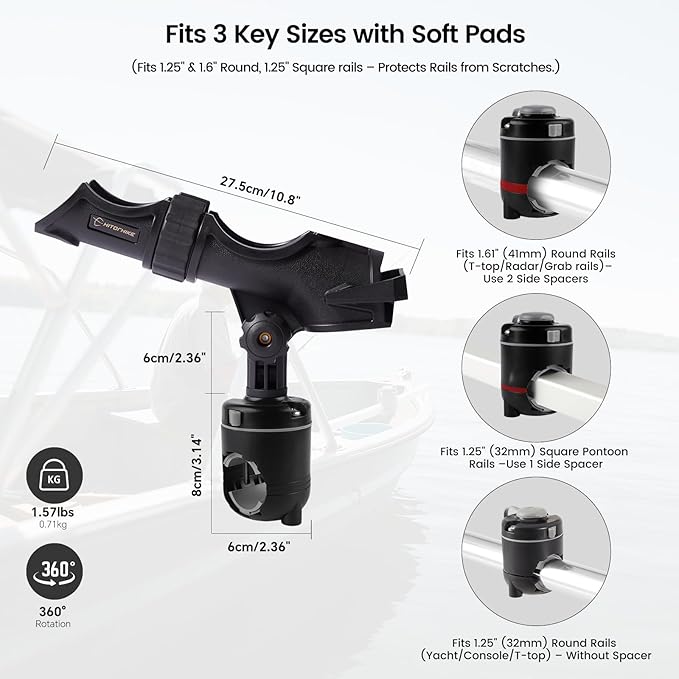 HITORHIKE Fishing Rod Holder Universal Fit Kit Allows for 360-degree Adjustment Kayak Fishing Boat Powerlock Rod Holder