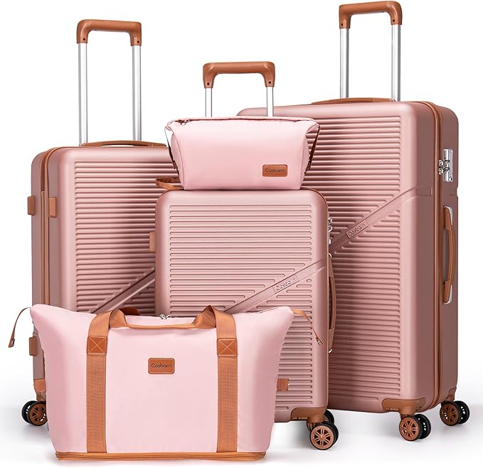5 Piece Luggage Sets with Spinner Wheels, Hardshell ABS Suitcase Set with Tsa Lock, Lightweight Hardside Waterproof Travel Suitcases for Men Women, RoseGold (20"/24"/28")