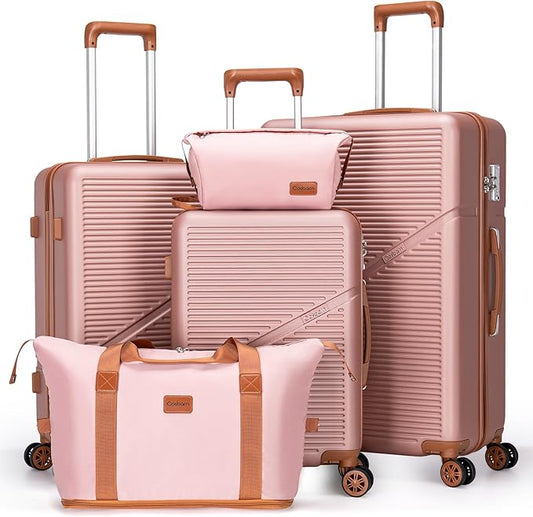 5 Piece Luggage Sets with Spinner Wheels, Hardshell ABS Suitcase Set with Tsa Lock, Lightweight Hardside Waterproof Travel Suitcases for Men Women, RoseGold (20"/24"/28")