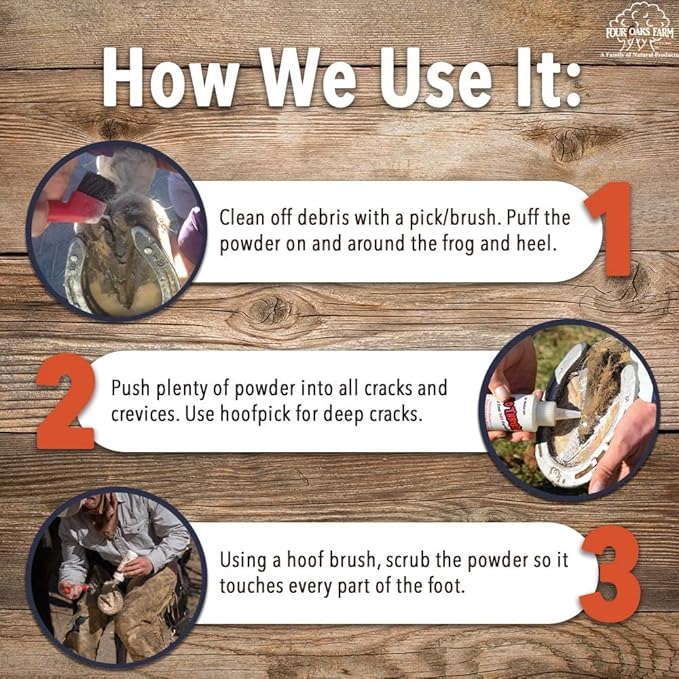 Four Oaks Farm Ventures, No Thrush Dry Powder Treatment for Horses - Wound Care, Scratches, Rain Rot, Mud Fever, Coat Issues - All Natural Ingredients, Non-caustic, Easy to Use Powder Formula (5.5 oz)