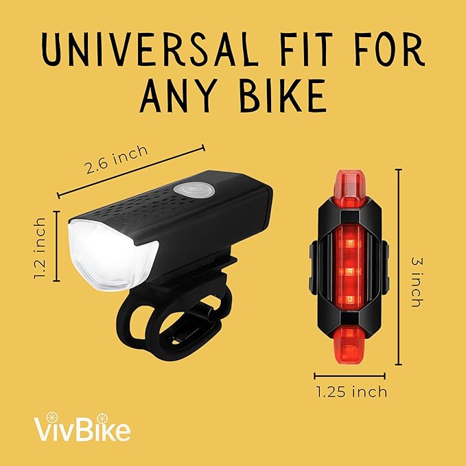 HerTime2 VivBike Rechargeable Bike Light – LED Bicycle Headlight, USB-C Charging, Waterproof, Multiple Lighting Modes