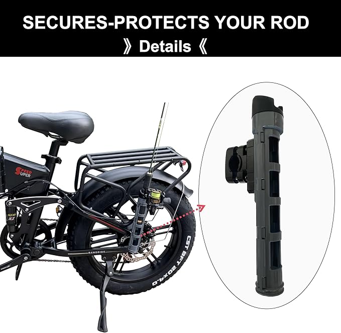 Bike Fishing Rod Holder, Fishing Rod Holder for Bike , E-Bike Fishing Rod Holder, Easy to Install for Bicycles, E-Bikes, Motorcycles, Boats and ATVS, Gray