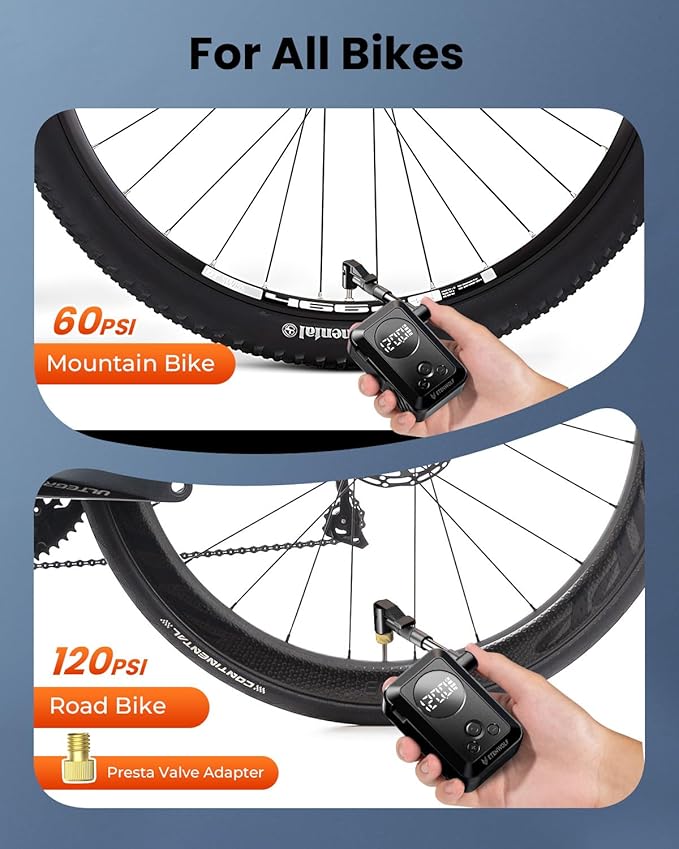 ETENWOLF Mini Bike Pump,20s Fast Inflate Bicycle Pump with Guage,150PSI Portable Electric Bike Air Pump with Presta and Schrader Valve for Mountain Bike,Road Bike,Motorcycle,Car,Sport Ball
