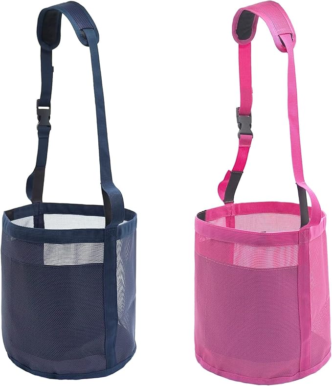 Horse Feed Bag for Grain - Heavy Duty Mesh Horse Feeder with Adjustable Strap,Comfort Neck Pad,Nose Pad Horse Muzzle (Medium,1Blue+1Pink)