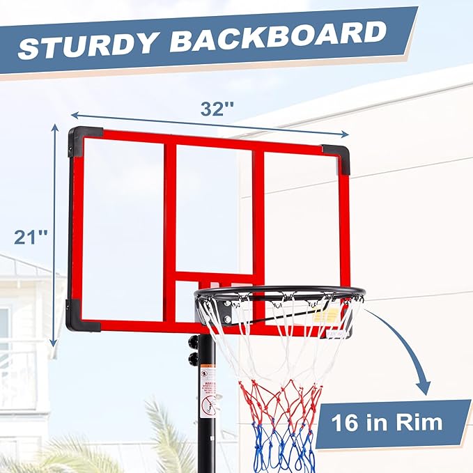 DUMOS 10FT Adjustable Height Portable Basketball Hoop Outdoor for Adult, 44 Inch Shatterproof Backboard w/Shock Absorbent Rim, Fillable Base, 2 Wheels for Swimming Pool/Indoor