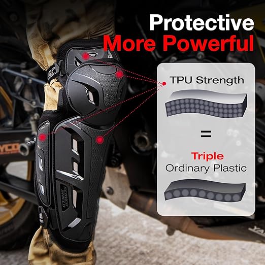 SCOYCO Motorcycle Knee Pads for Men - CE Level 1 Motocross Knee and Elbow Guards Protective Gear Armor with 45°-180° Knee Flexibility Design Adjustable Elastic Band