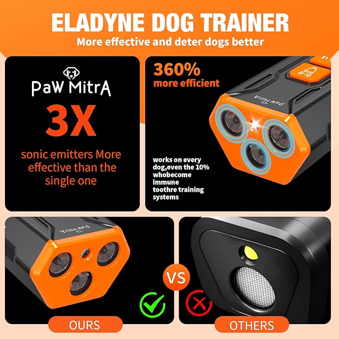 2025 Dog Bark Deterrent Device Rechargeable Ultrasonic Anti-Barking Trainer | 23FT Long-Range No Shock Humane Dog Training Tool, Press Button Instant Control for Indoor & Outdoor Use