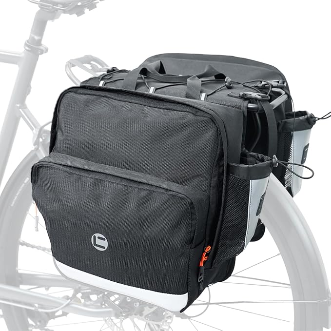 Bike Panniers 30L, Water Resistant Bicycle Saddle Bag for Rear Rack with Zipper Flap, Large Capacity Bike Bags with Bottle Holders, Reflective Pannier for Cycling Commuting Touring