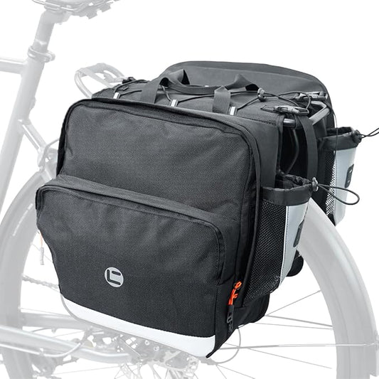 Bike Panniers 30L, Water Resistant Bicycle Saddle Bag for Rear Rack with Zipper Flap, Large Capacity Bike Bags with Bottle Holders, Reflective Pannier for Cycling Commuting Touring