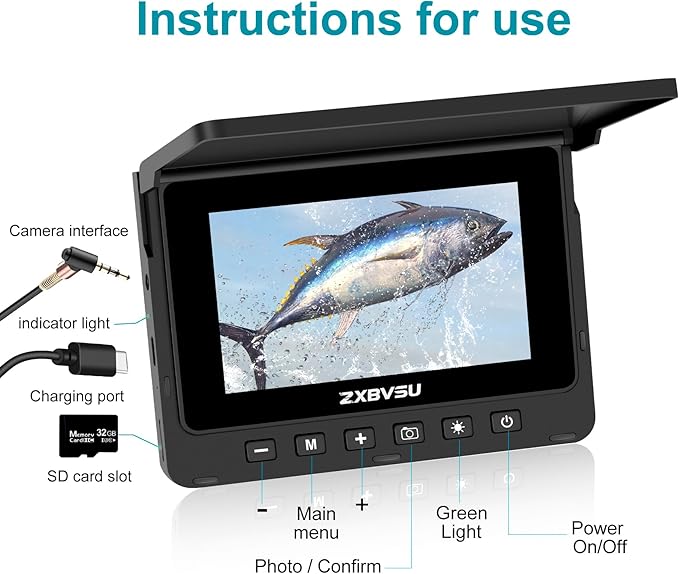 Underwater Fishing Camera with DVR Recording, 4.5" IPS Screen, 220° Ultra-Wide View, 32GB SD Card, 100ft Cable, Ice Fishing Camera, Portable Fish Finder for Lake Kayak Boat Fishing