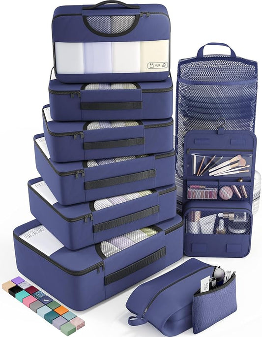 Veken 10 Set Packing Cubes for Travel Essential, Suitcase Organizer Bags in 4 Sizes, Carry-On Luggage Accessories with Large Laundry & Hanging Toiletry Bag, Must-Have for Airplane, Road Trip & Camping