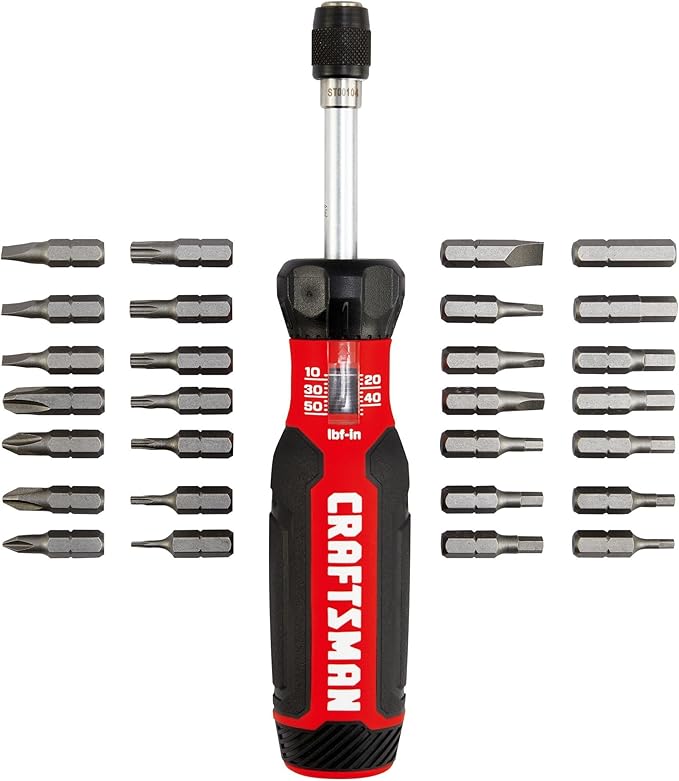 CRAFTSMAN Torque Screwdriver Set with Storage, 1" Phillips, Slotted, Hex, Torx and Square Screwdriving Bits, 29 Piece (CMHT68130)