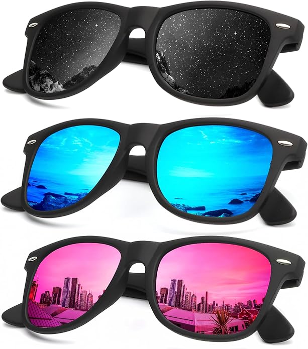 KALIYADI Polarized Sunglasses for Men and Women Matte Finish Sun glasses Color Mirror Lens UV Blocking (3 Pack)