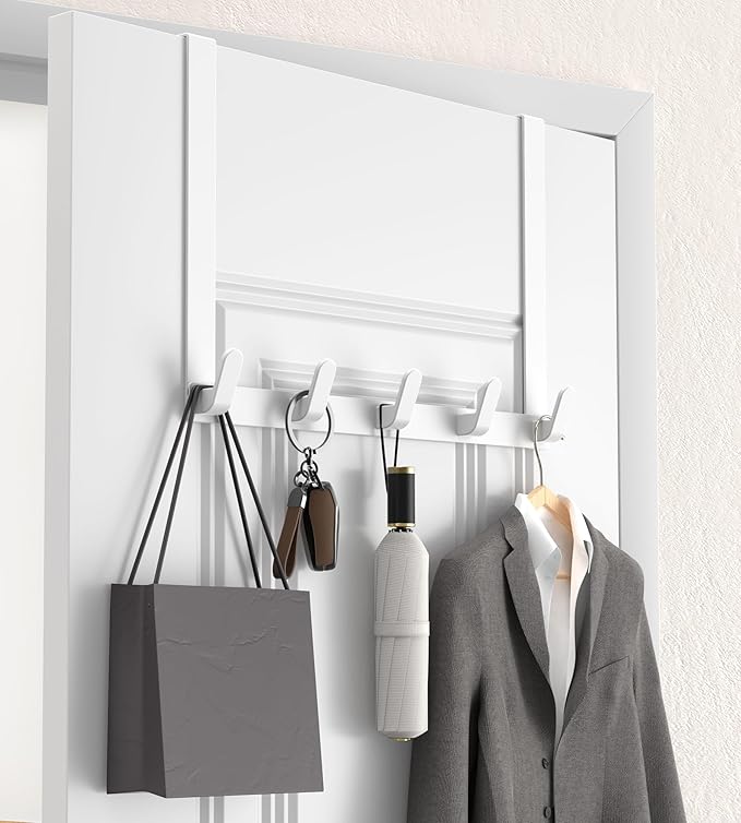 KitchLife Long Over The Door Hooks Hanger with 15.75" Extended Arms, Fits 1 3/4" Doors, L40U - Upgraded Thickened Heavy Duty Bathroom Accessories and Towel Rack Organization - 1 Pack, Glossy White