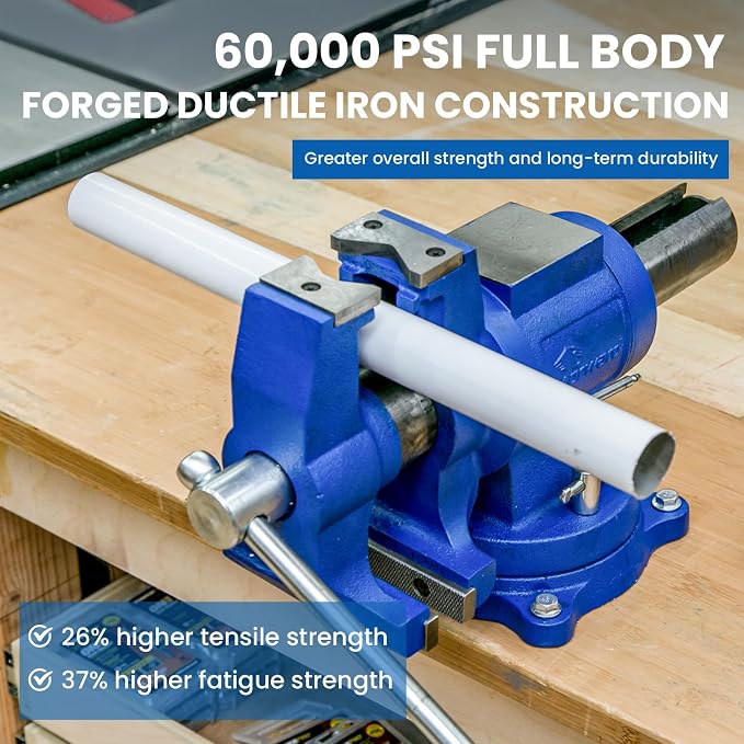 Forward DT100 4 Inch Heavy Duty Bench Vise with 360° Swivel Base and Head