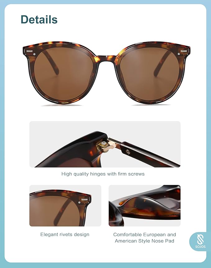 SOJOS Sunglasses Womens Trendy 2025 Classic Round Retro Vintage Shades Large Frame Sunnies SJ2067