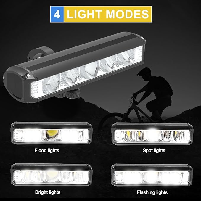 Bike Lights, 17 LED 4800 Lumen Bicycle Light with 4 Modes, 10000mAh USB Rechargeable Bike Light, Bike Headlight with Digital Power Display, Wide Beam Bike Lights for Night Riding