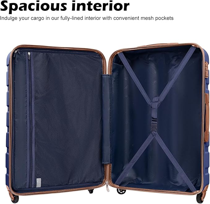 Coolife Luggage 3 Piece Set Suitcase Spinner Hardshell Lightweight TSA Lock (apricot navy,20/24/28)