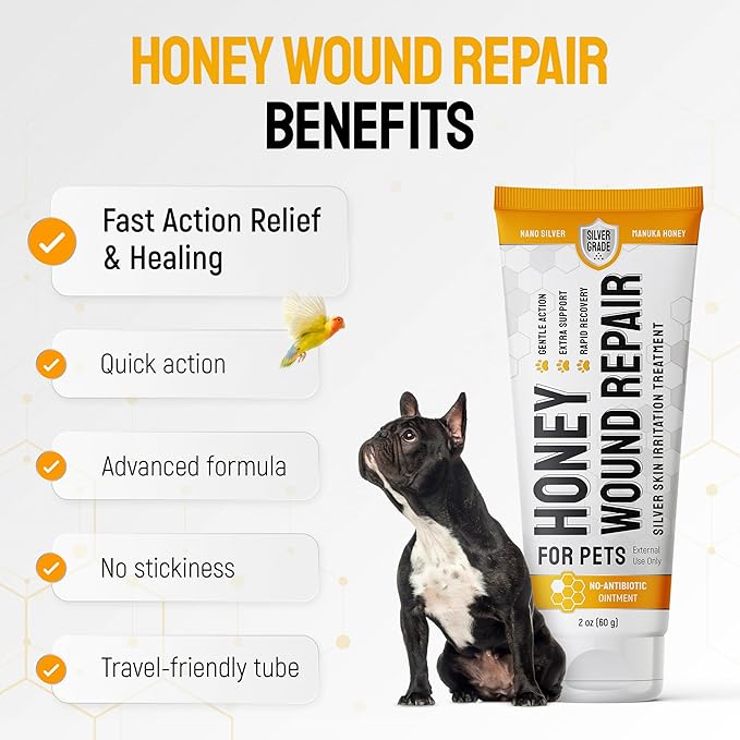 Dog Wound Care with Manuka Honey & Colloidal Silver for Scratches & Skin Irritations – Cat & Dog Hot Spot Treatment Gel Works as Honey Rapid Wound Repair for Horses – Suits All Pets – 2-Oz
