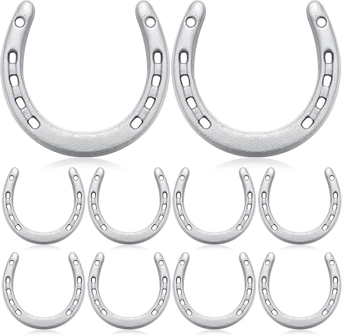 Shimeyao 10 Pcs Horseshoe Bulk Cast Iron 4.5 x 4.3 Inch Horseshoes for Adults Wall Hung Good Luck Handmade Decorations Horse Theme Party Wedding Birthday Supplies (Silver)