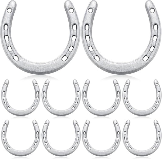 Shimeyao 10 Pcs Horseshoe Bulk Cast Iron 4.5 x 4.3 Inch Horseshoes for Adults Wall Hung Good Luck Handmade Decorations Horse Theme Party Wedding Birthday Supplies (Silver)