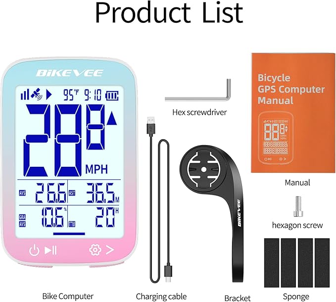 GPS Bike Computer Wireless Cycling Computer with Auto Backlight, Bicycle Speedometer Odometer, Waterproof GPS Speed Tracker for Road Mountain Bikes