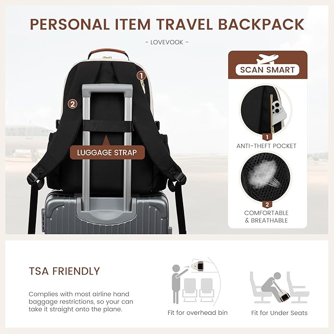 LOVEVOOK Laptop Backpack for Women with Pouch Pocket for Large Capacity Cup,15.6 Inch Laptop Computer Bag Travel Backpack Purse,Waterproof Work Business Backpack College Teacher Bags,Beige-Gray-Black