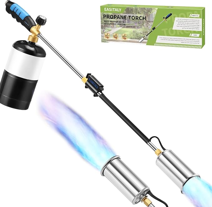 Weed Torch Propane Burner, 32" Blow Torch Flame Thrower, Weed Burner with Self Igniting and Anti-slip Rubber Handle for Weeding, Charcoal Starter, Ice Melting(Fuel Not Included)