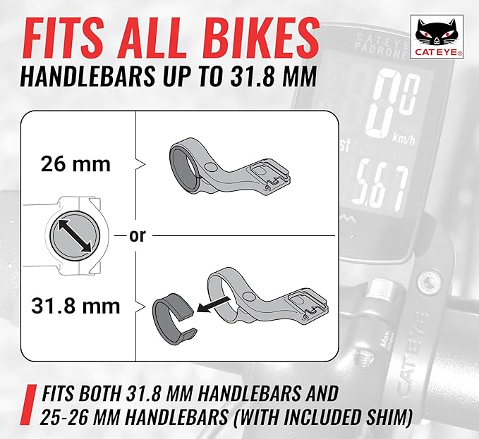 CATEYE OF-100 Out Front Bike Computer Bracket – Bolt-on Mount, Positions Computer Front and Center, Easily View Your Ride Data, Compatible with Padrone, Strada, Urban and Velo Wireless Computers