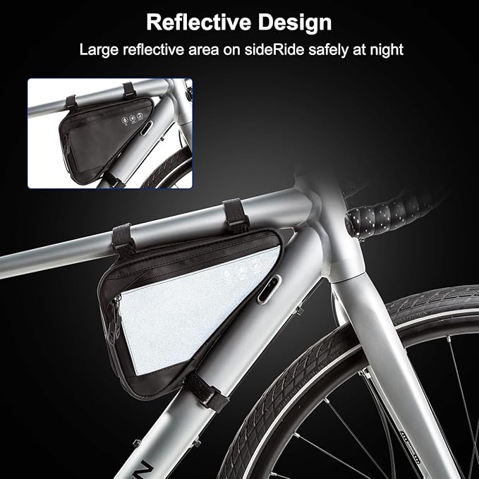 2L Bike Frame Storage Bag with Water Resistant Reflective ,Bike Tire Repair Tool Kit,Mini Bike Pump,16 in 1 Multitool & Bicycle Tyre Lever Patch Repair Tool Accessories Set for Mountain Road Bike, MTB