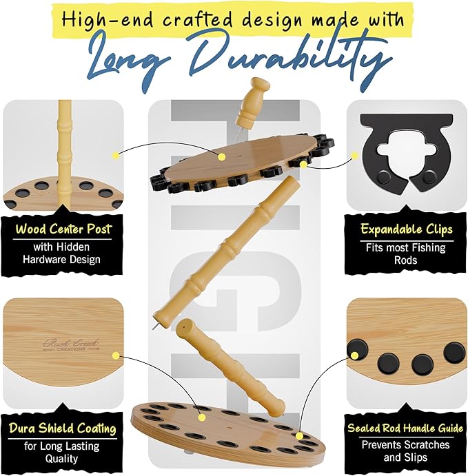 Rush Creek Creations | Rod Holder for 16 Fishing Poles, Garage Organization and Storage, for Reels, Gear, Accessories, Tackle Box