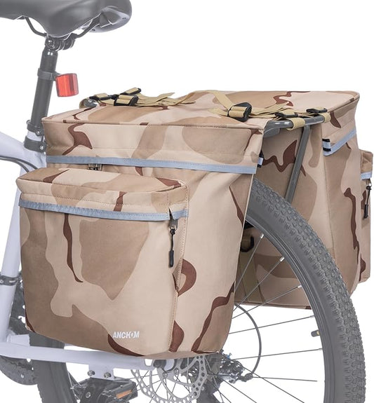 ANCHOM Bike Panniers, 34L Upgraded Water Resistant Saddle Bags for Bicycle Rear Racks, Bike Accessories for Mountain, Road & Electric Bikes, Bike Bag for Commuting, Beige