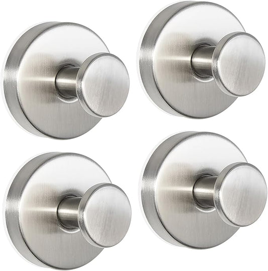 ZESLMG Nickel Suction Cup Hooks for Glass Window, Silver Shower Hook for Inside Shower, Removable Towel Hooks for Bathroom Kitchen Wall Glass Door, Wreaths Loofah Suction Hook for Hanging, 4 Pack