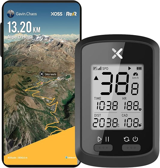 XOSS G+ GPS Bike Computer, Bluetooth ANT+ Cycling Computer, Wireless Bicycle Speedometer Odometer with LCD Display, Waterproof MTB Tracker Fits All Bikes Electric Bike (XOSS APP Support)
