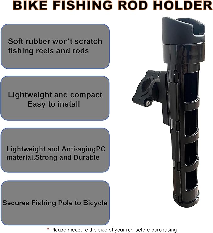 Bike Fishing Rod Holder-Fishing Rods are Securely Attached to The Bike - Safe and Secure - Easy to Mount，Rod Rack for Bicycle Fishing (Black)