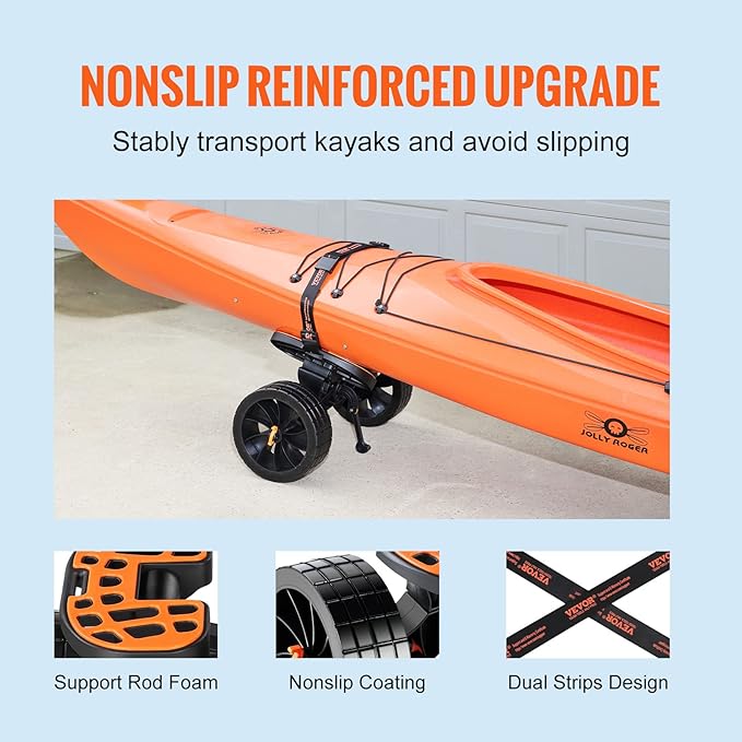 VEVOR Kayak and Canoe Trolley Cart with 10'' Solid Tires，320lbs Load Capacity with Adjustable Brackets and Straps，All-Terrain Durable Kayak Dolly cart