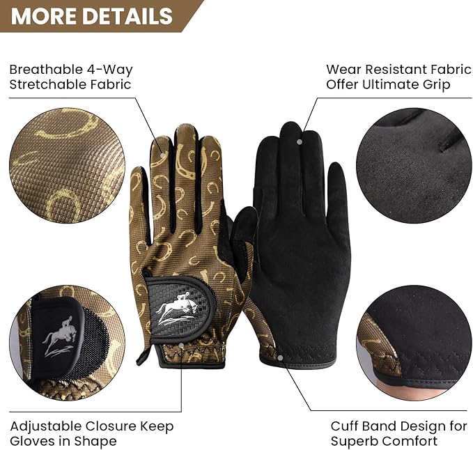 FINGER TEN Horse Riding Gloves Equestrian Women Kids for Girls Boys Mesh Breathable Lightweight Color Pack, Comfortable Grip for Summer