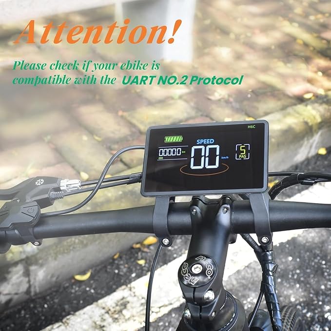 Ebike Display H6C, UART No. 2 Protocol, 24V-60V Colorful Cycling Computer with Charging Port for Mobile Devices, Ebike LCD Display to Enrich Cycling Journey
