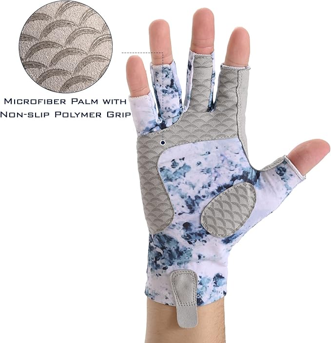 KastKing La Sal Fishing Gloves UPF50+ Sun Gloves UV Protection Fingerless Gloves Men Women for Outdoor, Kayaking, Rowing, Paddling, Canoeing, Hunting