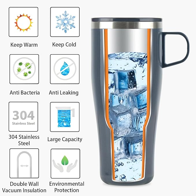 TYESO Coffee Mug,Insulated Tumbler with Lid,Vacuum Insulated Mug Double Wall Stainless Steel OfficeTumbler Cup (Gray, 13 oz)