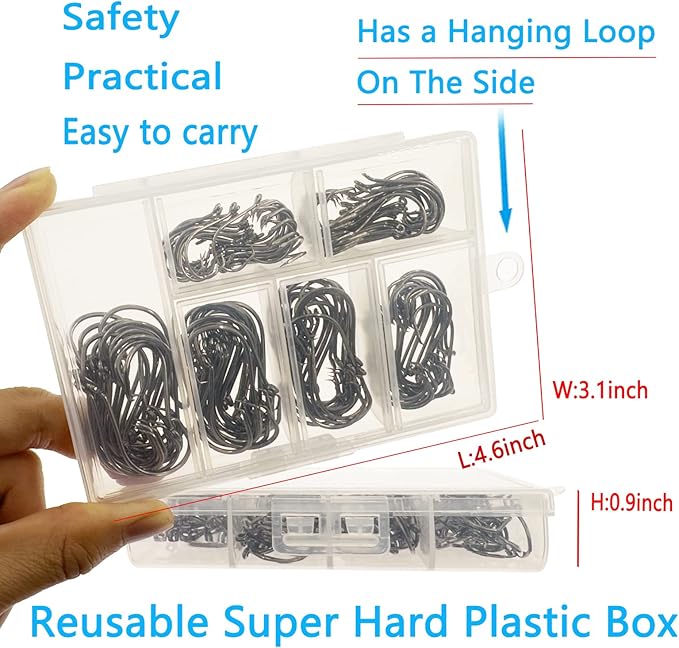 Fishing Hooks Saltwater, 160PCS Circle Hooks Saltwater, Fish Hooks for Fishing Gear Tackle, Catfish Octopus Hook #1 1/0 2/0 3/0 4/0 5/0 6/0 8/0 Black High Carbon Steel with Portable Plastic Box