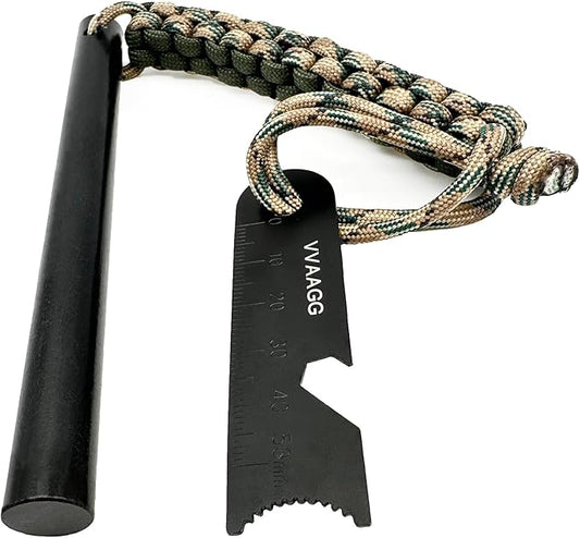 VVAAGG Flint and Steel Fire Starter Kit Survivor, 3/8" 1/2 inch Ferro Rods and Magnesium Rods with Paracord Handle