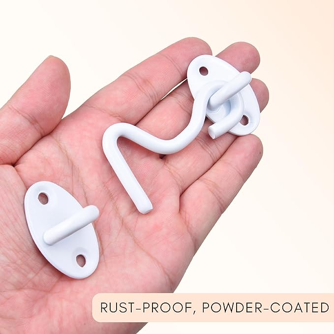 Eco-Fused 3-inch Heavy Duty Hook and Eye Latch - 1x Barn Door Lock (White), 4X Mounting Screws - Powder Coated Stainless Steel Hooks for Door, Windows, Sheds, Fences, Gates, Closets, Cabinets