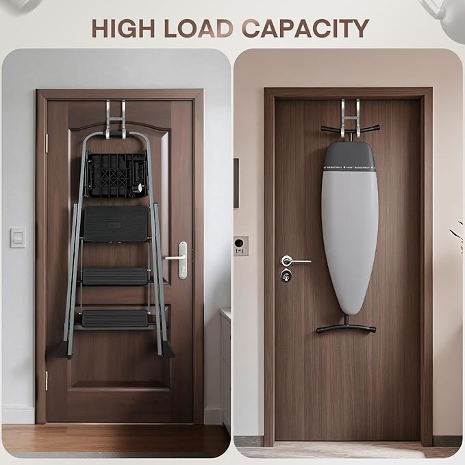 FYY 2 Packs Over The Door Hooks, Dual-Sided Door Hanger Hook, Heavy Duty No Drill Wall Hooks for Hanging Coats, Towels, Bags, Kitchen Closet Fits Most Doors Up to 1-7/8" Thickness (Silver)