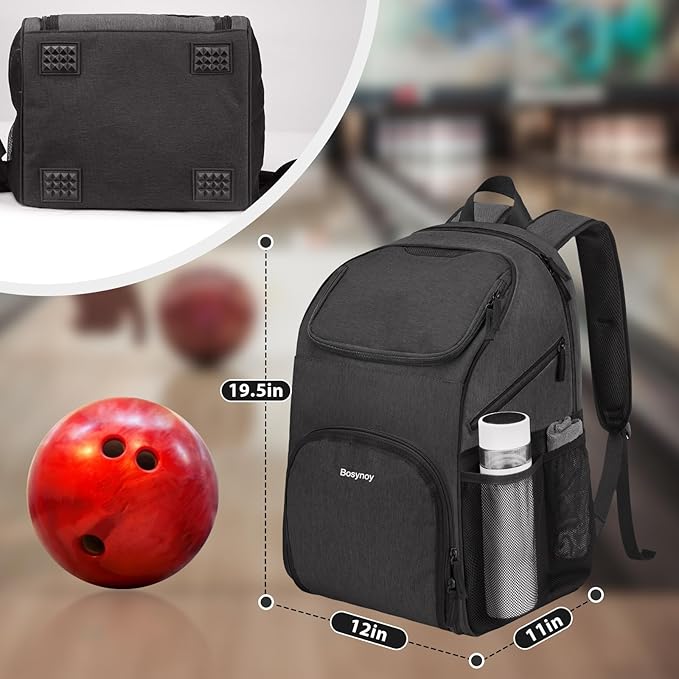 Bosynoy Bowling Backpack, Bowling Ball Bag Totes for Single Ball with Shoe Compartment & Foam Padded, Fits Shoes Up to US Mens Size 16, Grey