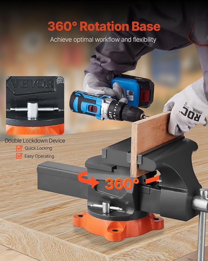 VEVOR Bench Vise 8 Inch Jaw Width Multipurpose with 360-Degree Swivel Base